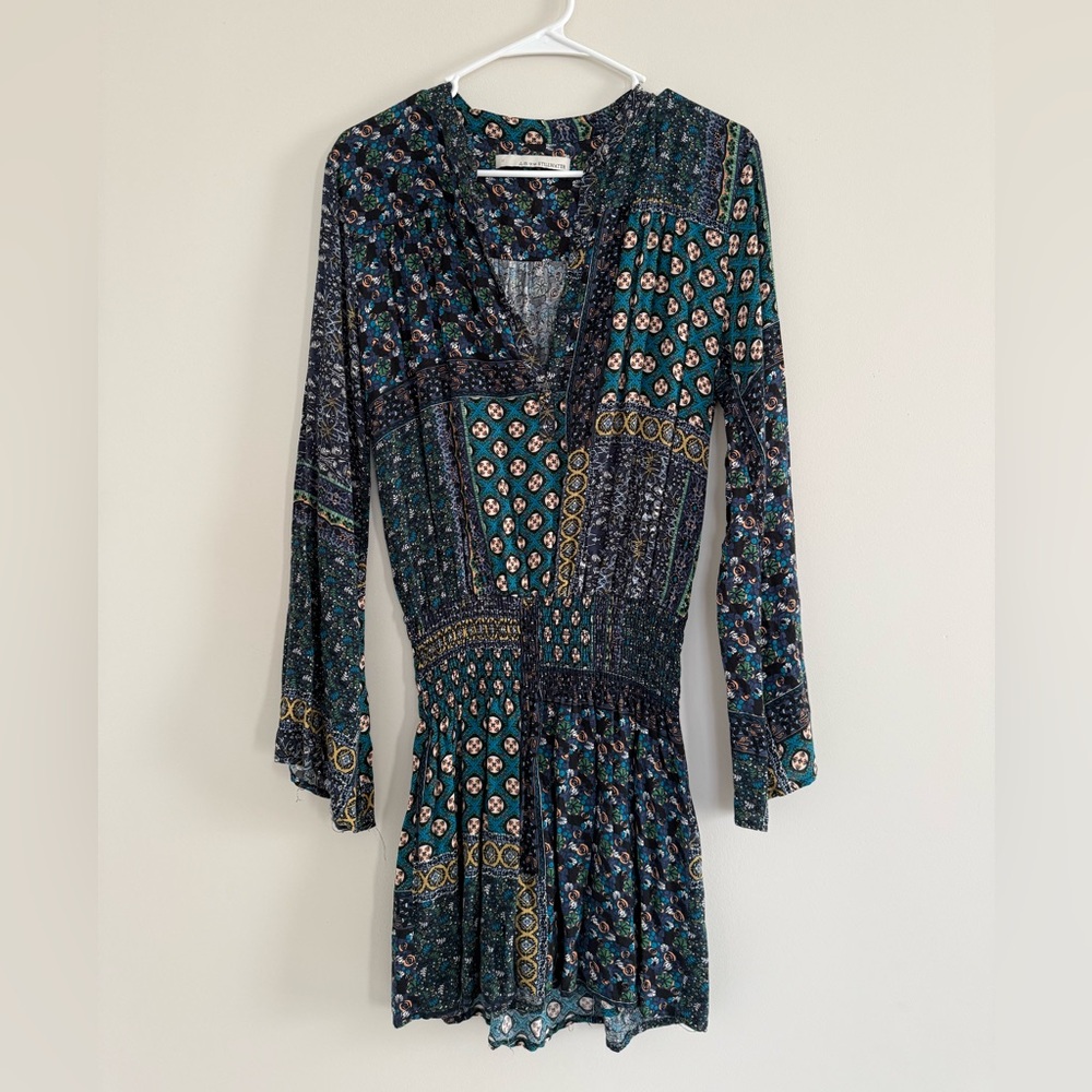 Floral Patterned Dress in Teal and Black